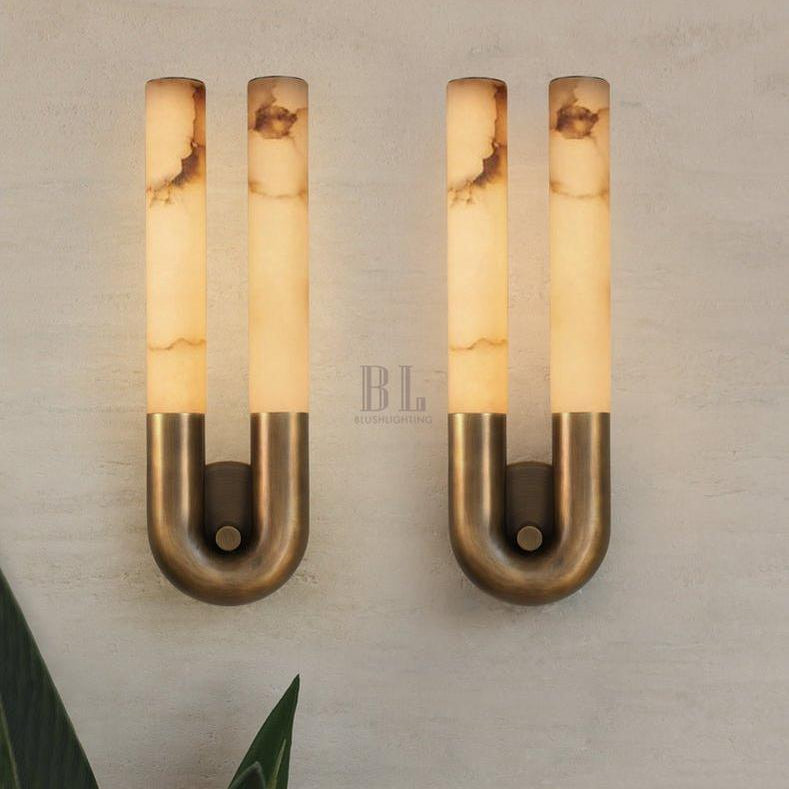 Arch Alabaster Sconce - ∅ 5.5″ x H 17.7″Bronze & WhiteBlushlighting