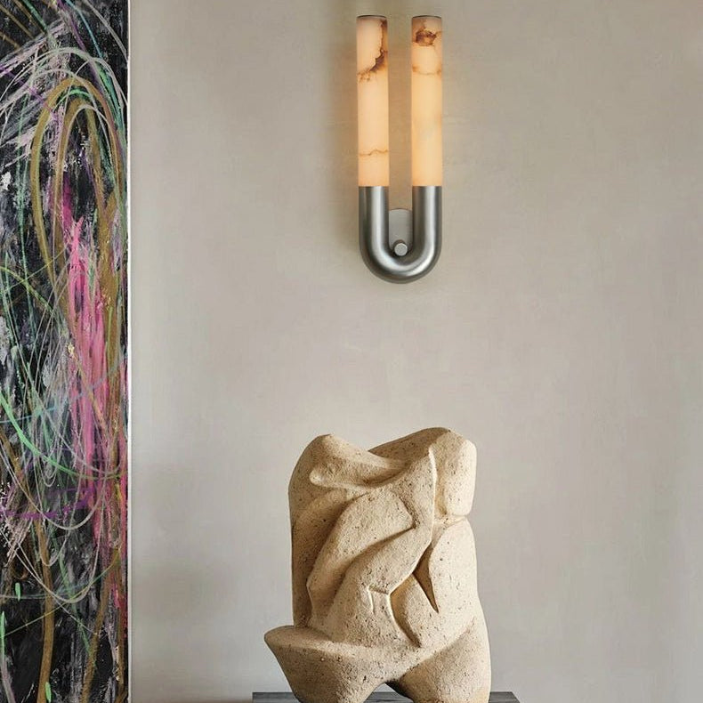 Arch Alabaster Sconce - ∅ 5.5″ x H 17.7″Nickel & WhiteBlushlighting