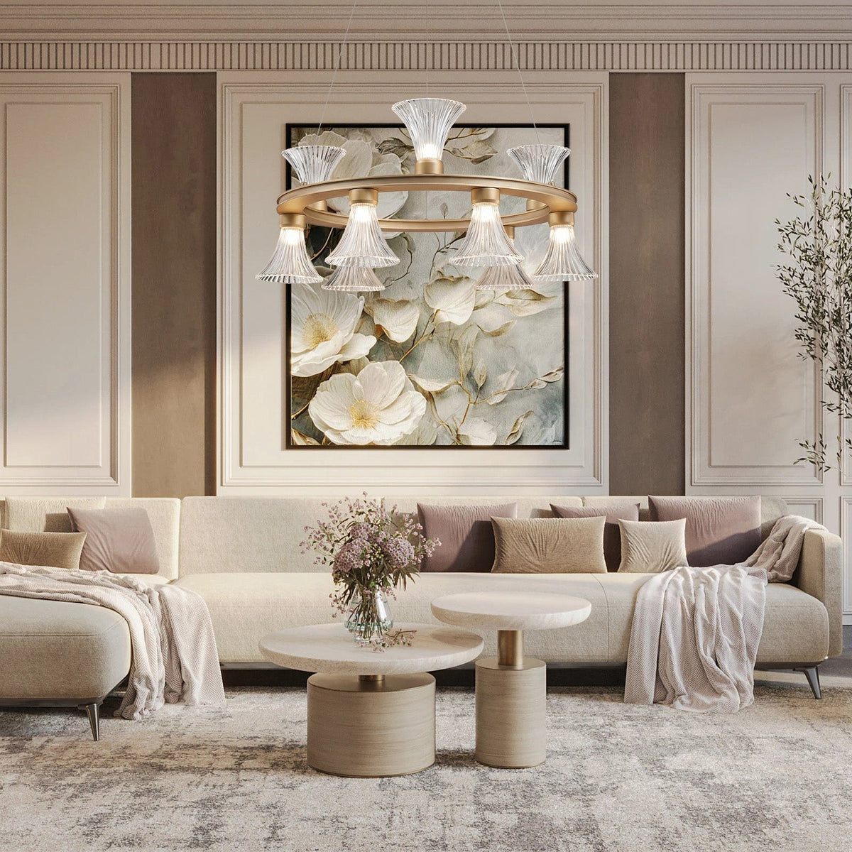 Aria Glass Round Chandelier 25.2"D - Ø32.7" × H10.6" (Ø83 × H26.8 cm)Blushlighting