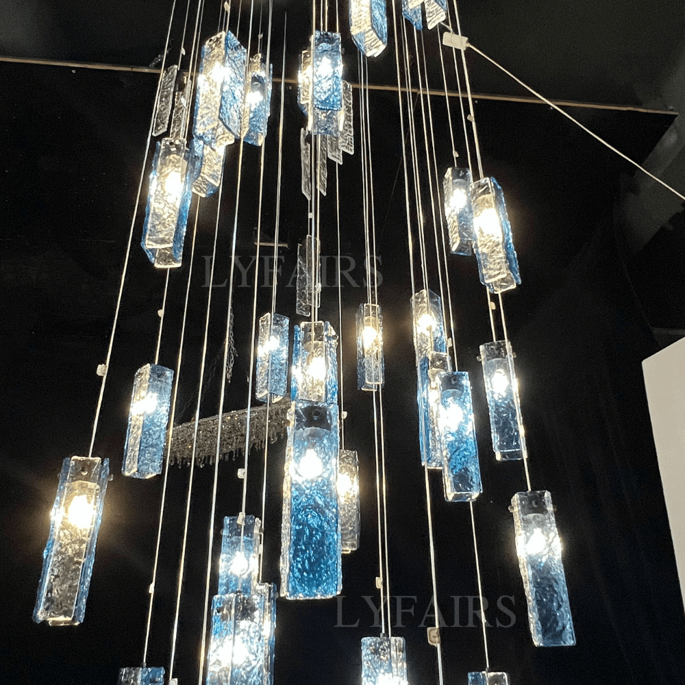 Art Design Colorful Rectangle Cluster Glass Tile Pendant Chandelier - 15 Lights / Round Base / W39"*H144"AmberWarm LightBlushlighting