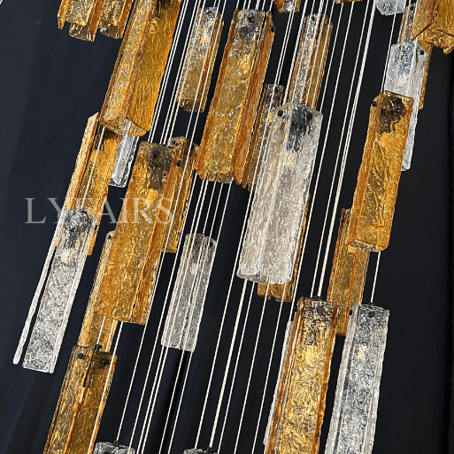 Art Design Colorful Rectangle Cluster Glass Tile Pendant Chandelier - 15 Lights / Round Base / W39"*H144"AmberWarm LightBlushlighting