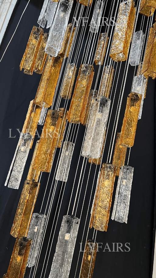 Art Design Colorful Rectangle Cluster Glass Tile Pendant Chandelier - 15 Lights / Round Base / W39"*H144"AmberWarm LightBlushlighting