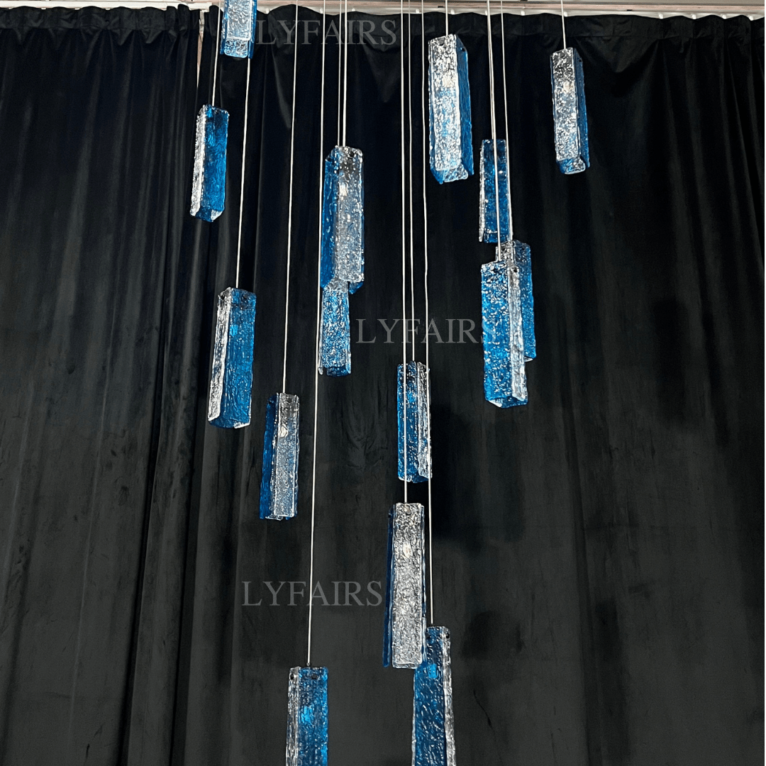Art Design Colorful Rectangle Cluster Glass Tile Pendant Chandelier - 15 Lights / Round Base / W39"*H144"AmberWarm LightBlushlighting