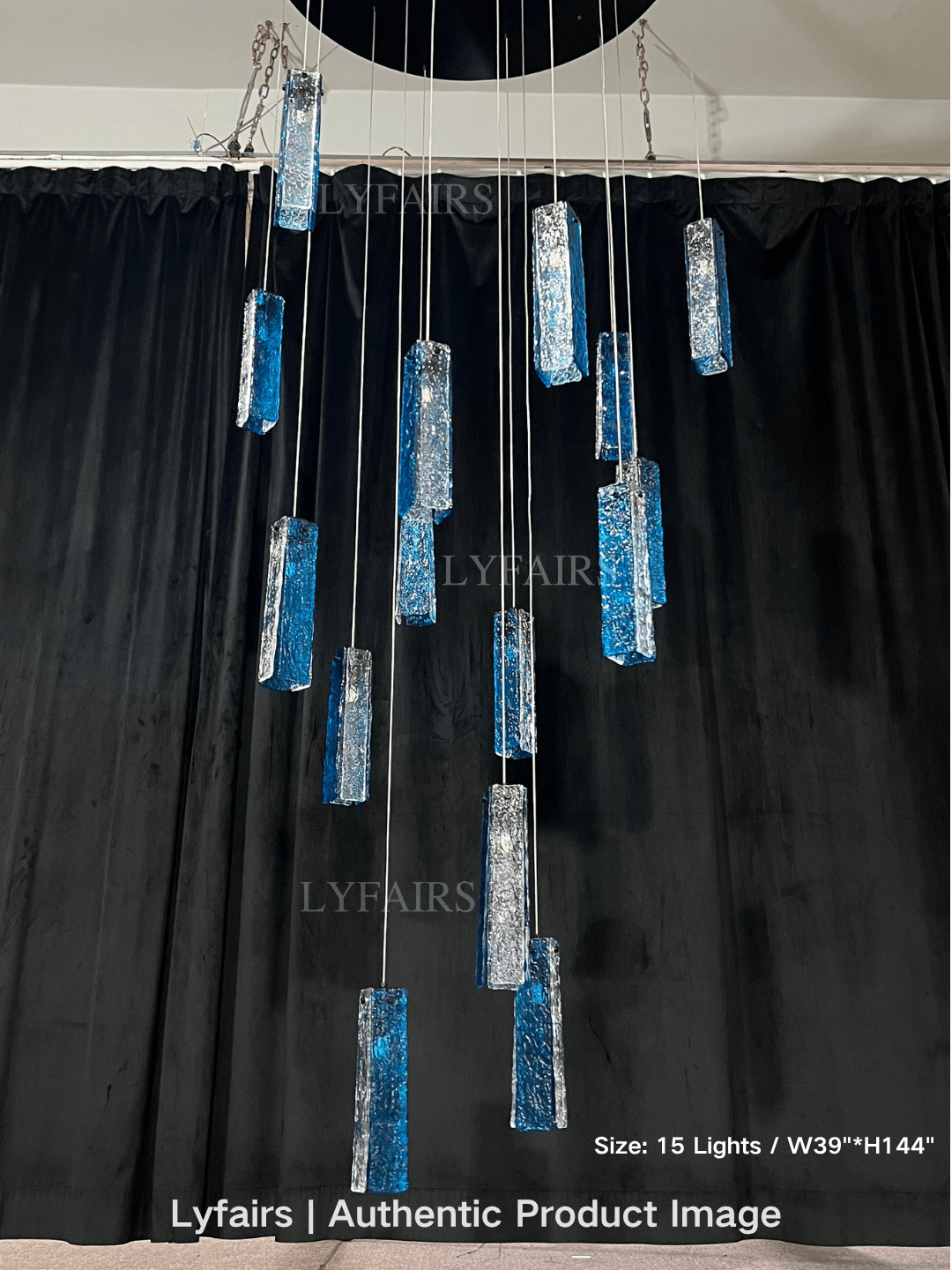 Art Design Colorful Rectangle Cluster Glass Tile Pendant Chandelier - 15 Lights / Round Base / W39"*H144"AmberWarm LightBlushlighting