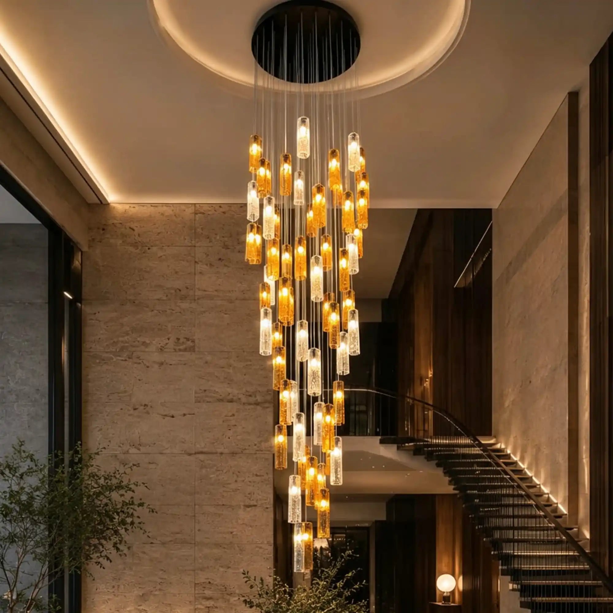 Art Design Colorful Rectangle Cluster Glass Tile Pendant Chandelier - 60 Lights / Round Base / W36"*H180"AmberWarm LightBlushlighting