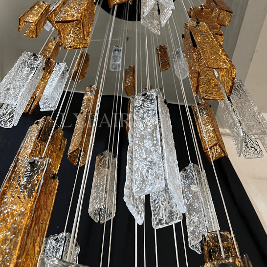 Art Design Colorful Rectangle Cluster Glass Tile Pendant Chandelier - 15 Lights / Round Base / W39"*H144"AmberWarm LightBlushlighting