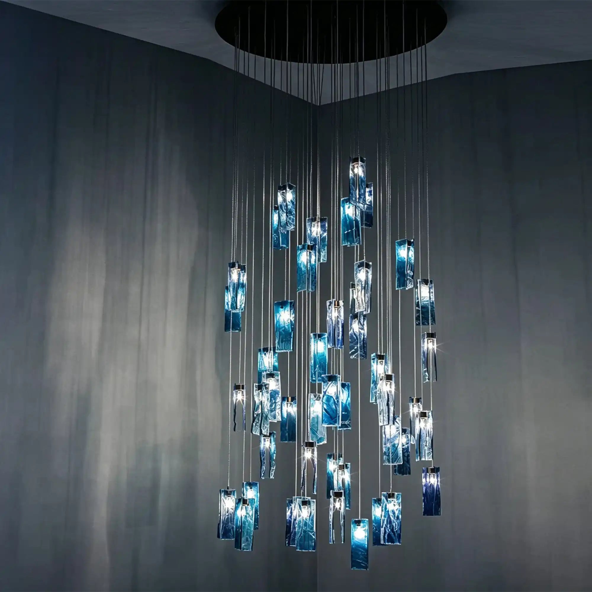 Art Design Colorful Rectangle Cluster Glass Tile Pendant Chandelier - 60 Lights / Round Base / W36"*H180"AmberWarm LightBlushlighting