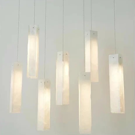 Art Design Colorful Rectangle Cluster Glass Tile Pendant Chandelier - 15 Lights / Round Base / W39"*H144"AmberWarm LightBlushlighting