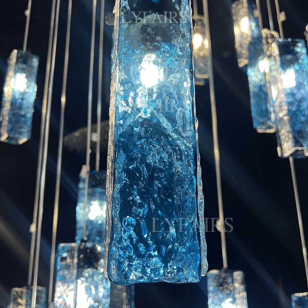 Art Design Colorful Rectangle Cluster Glass Tile Pendant Chandelier - 15 Lights / Round Base / W39"*H144"AmberWarm LightBlushlighting