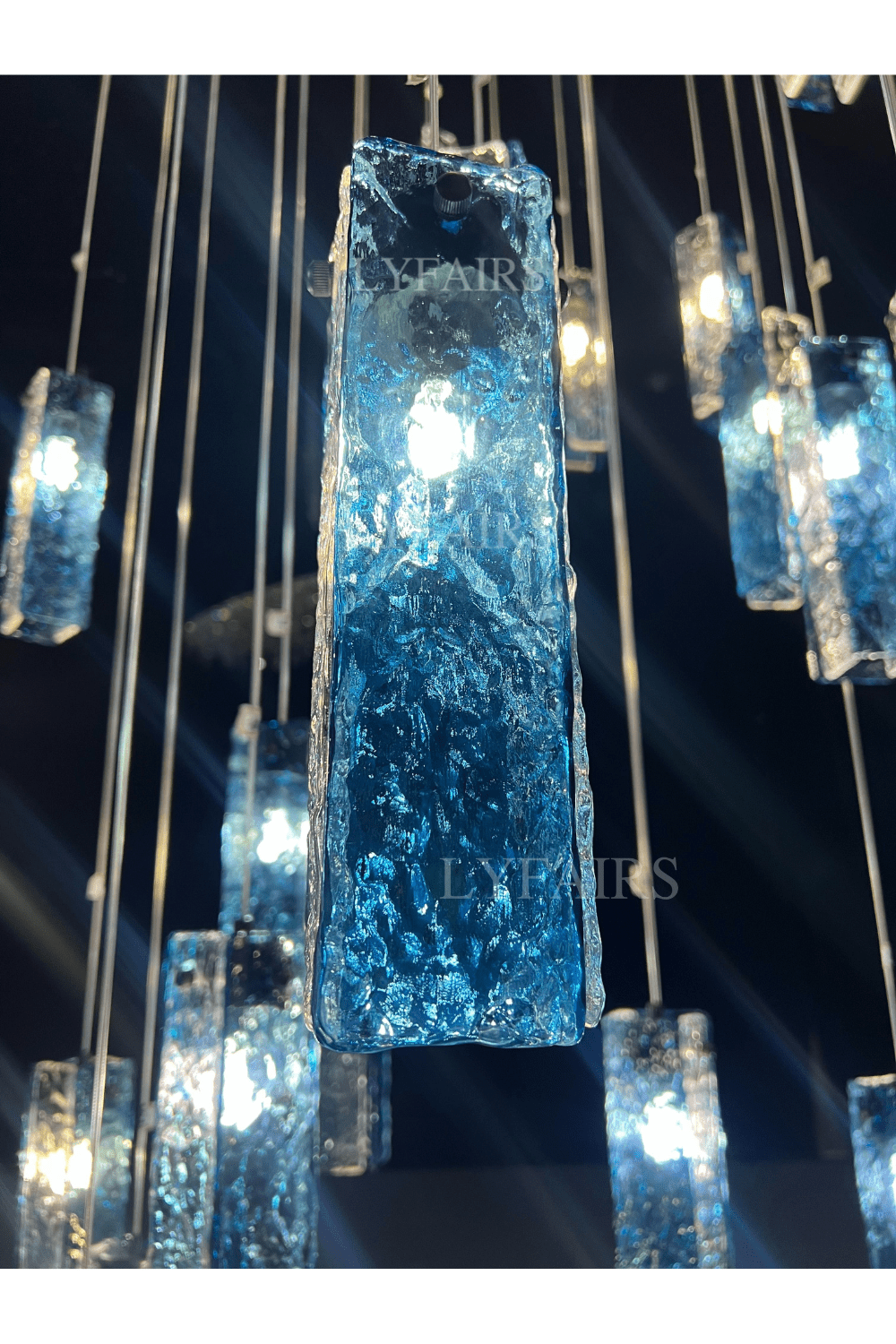 Art Design Colorful Rectangle Cluster Glass Tile Pendant Chandelier - 15 Lights / Round Base / W39"*H144"AmberWarm LightBlushlighting