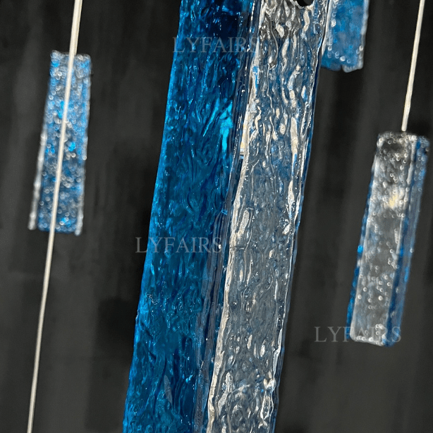 Art Design Colorful Rectangle Cluster Glass Tile Pendant Chandelier - 15 Lights / Round Base / W39"*H144"AmberWarm LightBlushlighting
