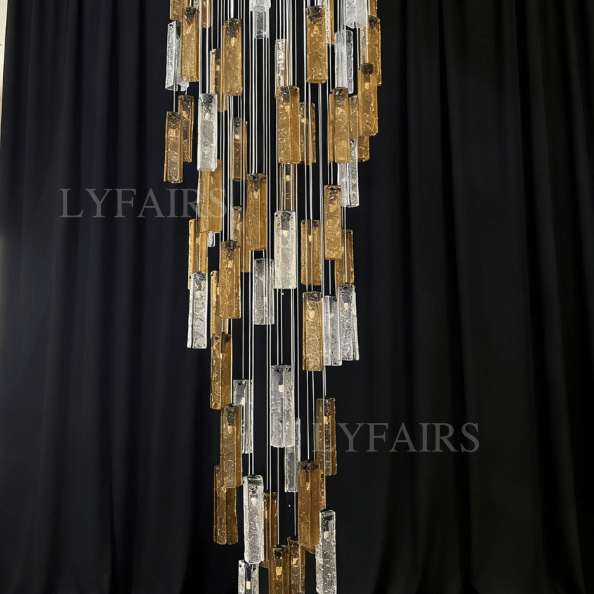 Art Design Colorful Rectangle Cluster Glass Tile Pendant Chandelier - 15 Lights / Round Base / W39"*H144"AmberWarm LightBlushlighting