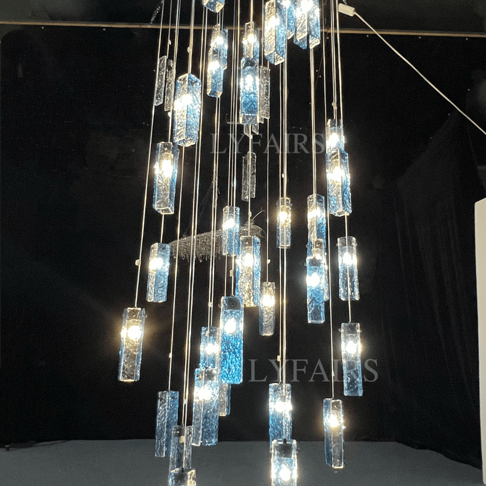 Art Design Colorful Rectangle Cluster Glass Tile Pendant Chandelier - 15 Lights / Round Base / W39"*H144"AmberWarm LightBlushlighting