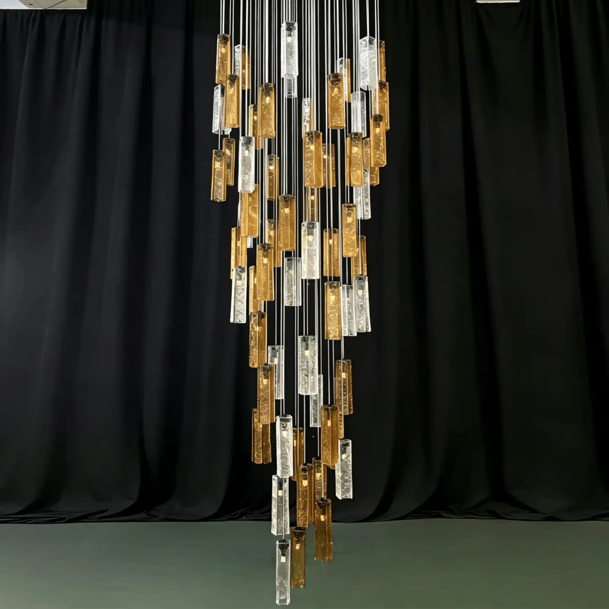 Art Design Colorful Rectangle Cluster Glass Tile Pendant Chandelier - 60 Lights / Round Base / W36"*H180"AmberWarm LightBlushlighting
