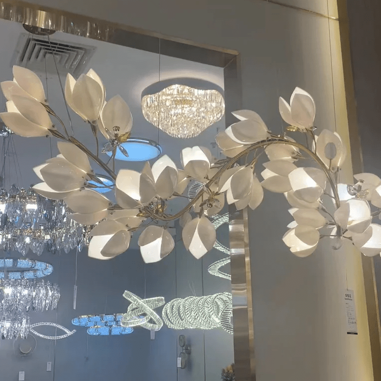 Art Design Creative Ceramic Magnolia Ring/Linear Chandelier for Bedroom/Living Room/Dining Room/Kitchen Island-Chandeliers-Blushlighting-Blushlighting