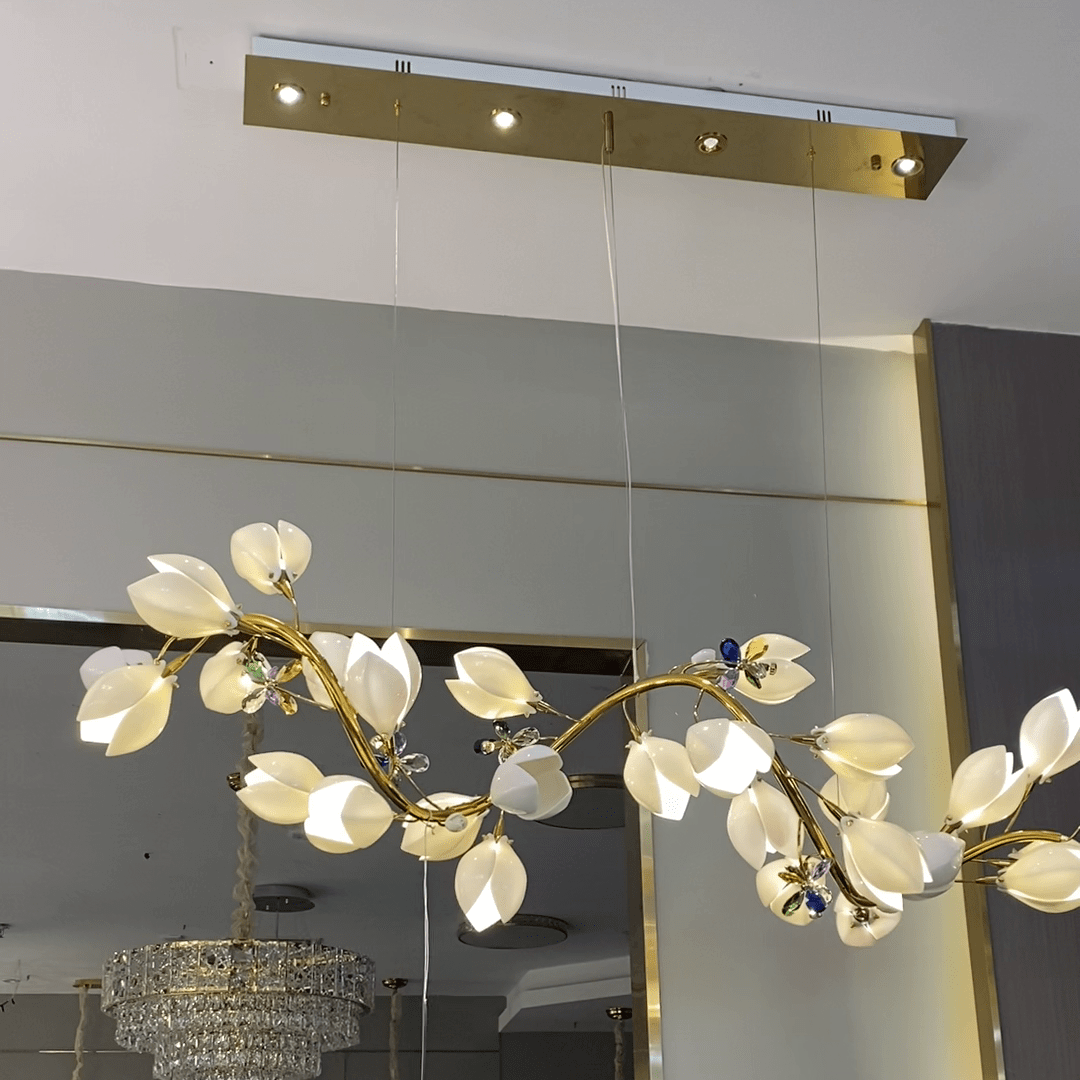 Art Design Creative Ceramic Magnolia Ring/Linear Chandelier for Bedroom/Living Room/Dining Room/Kitchen Island-Chandeliers-Blushlighting-Linear/L39.4"*W17.7''*H78.7"-Warm Light-Blushlighting
