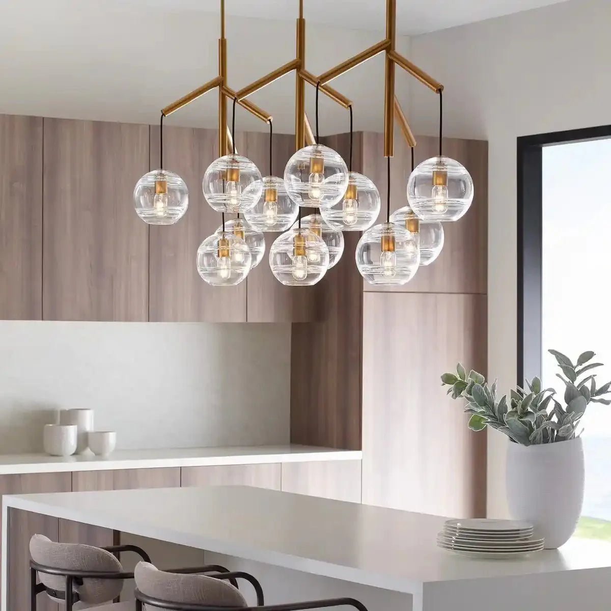 Art Glass Ball Sedona Triple Chandelier - ClearAged BrassBlushlighting