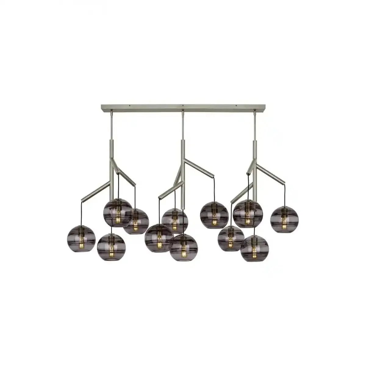 Art Glass Ball Sedona Triple Chandelier - Transparent SmokeSatin NickelBlushlighting