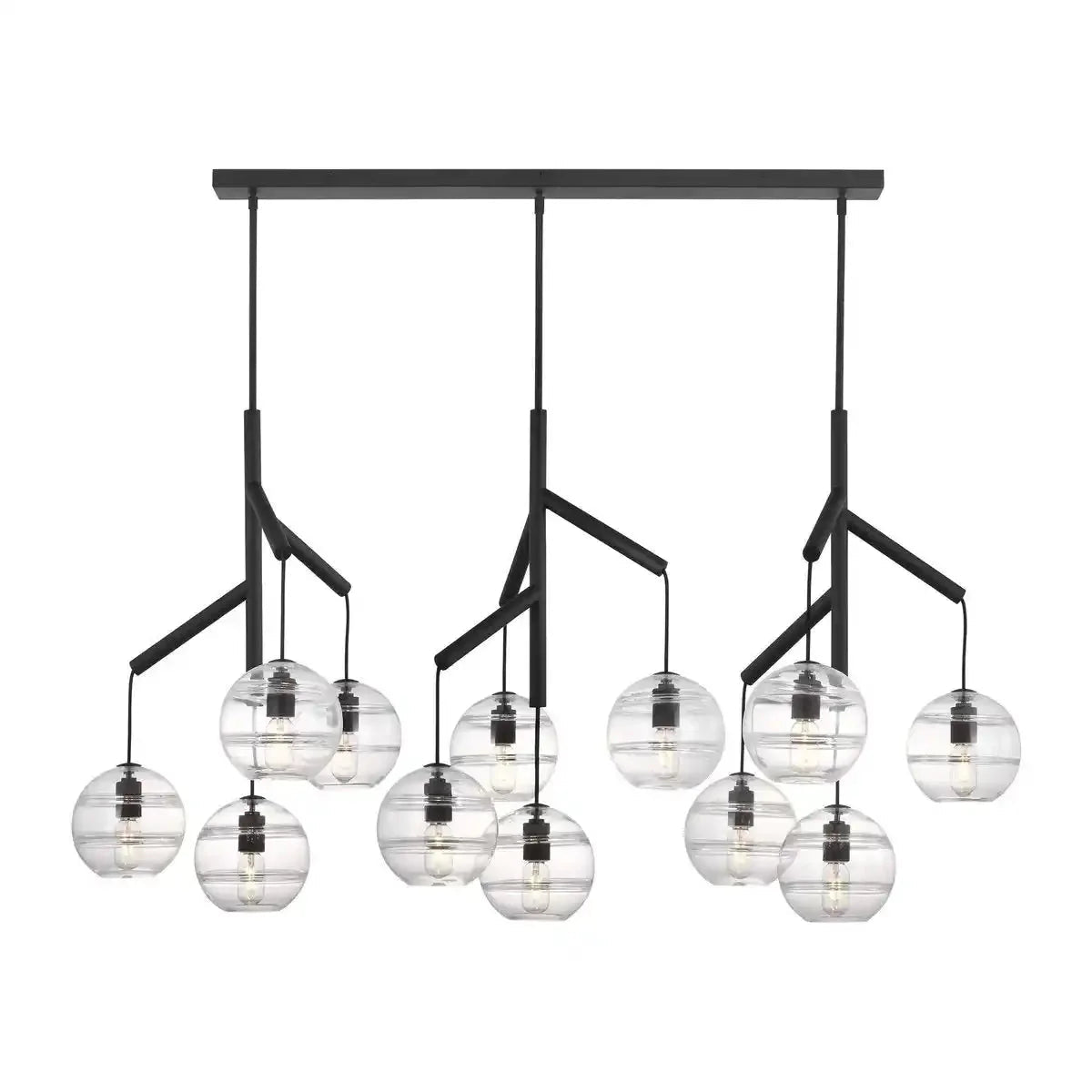 Art Glass Ball Sedona Triple Chandelier - ClearBlackBlushlighting