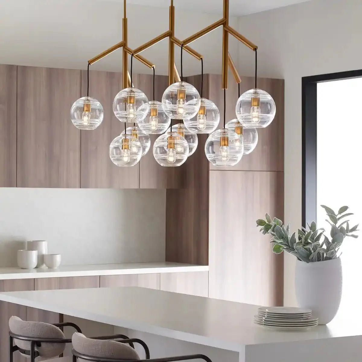 Art Glass Ball Sedona Triple Chandelier - Transparent SmokeSatin NickelBlushlighting