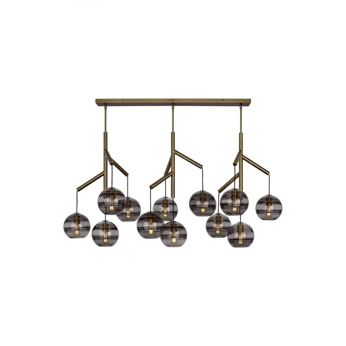 Art Glass Ball Sedona Triple Chandelier - Transparent SmokeAged BrassBlushlighting