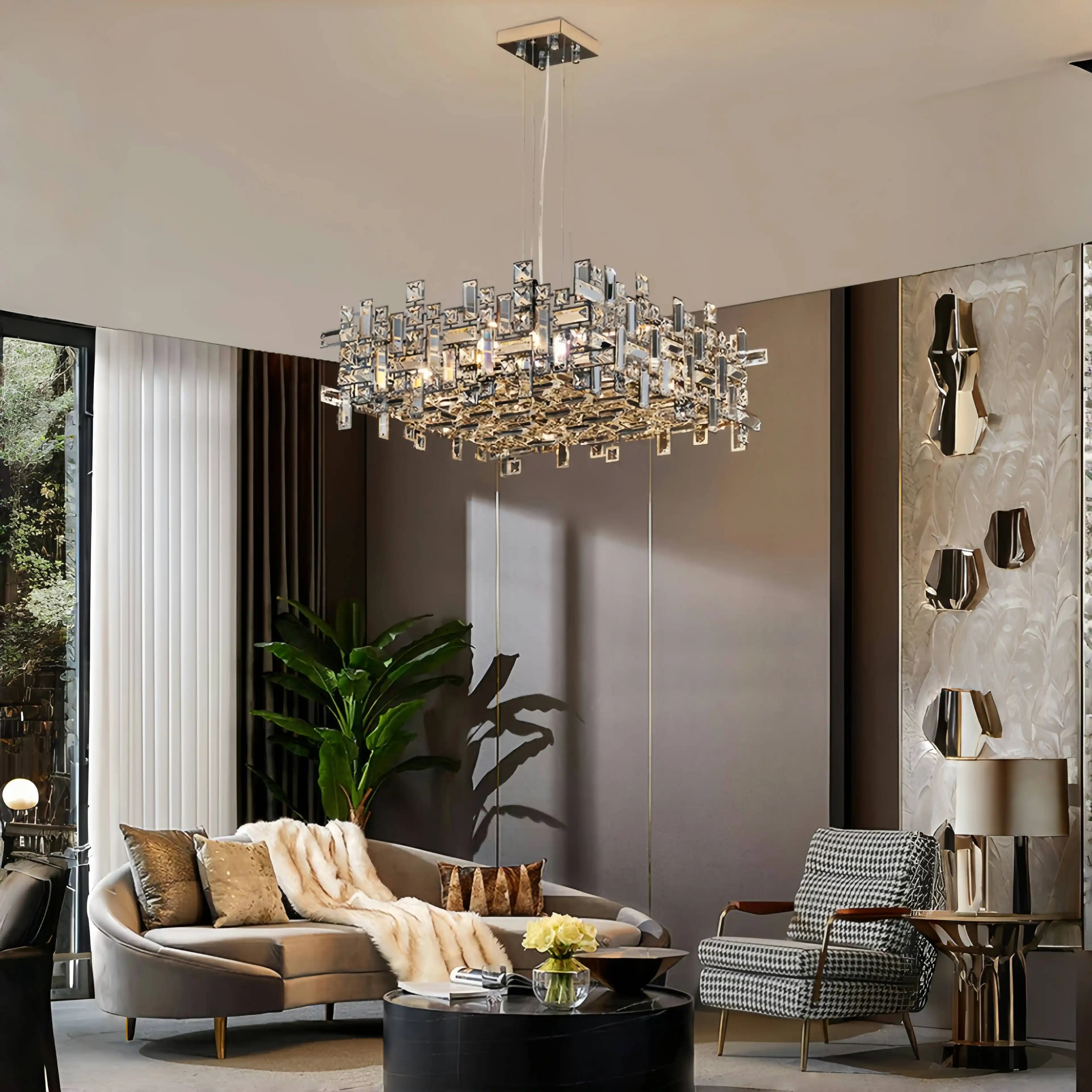 Art Irregular Block Collection Crystal Pendant Chandelier Suit for Living/Dining Room - Blushlighting
