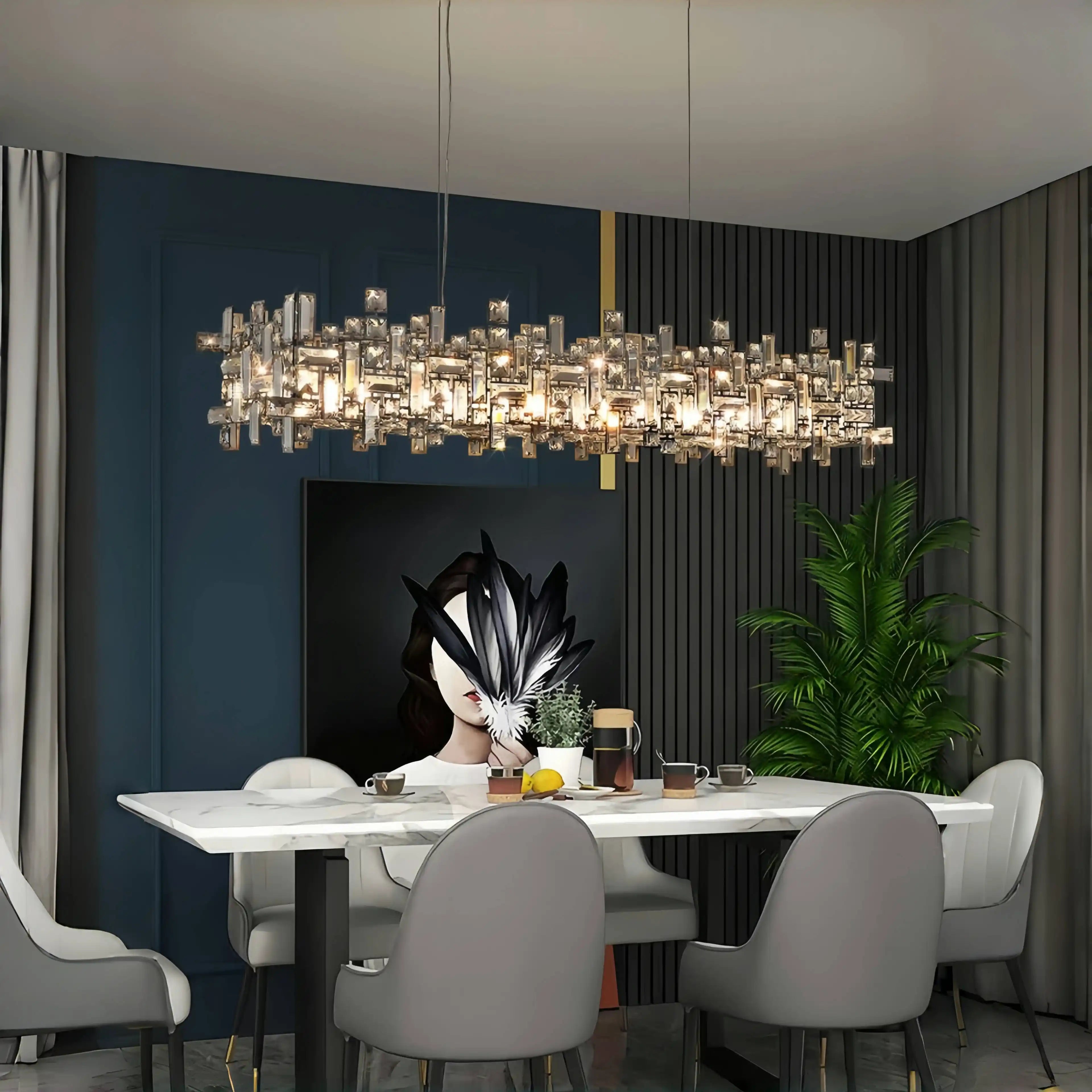 Art Irregular Block Collection Crystal Pendant Chandelier Suit for Living/Dining Room - Blushlighting