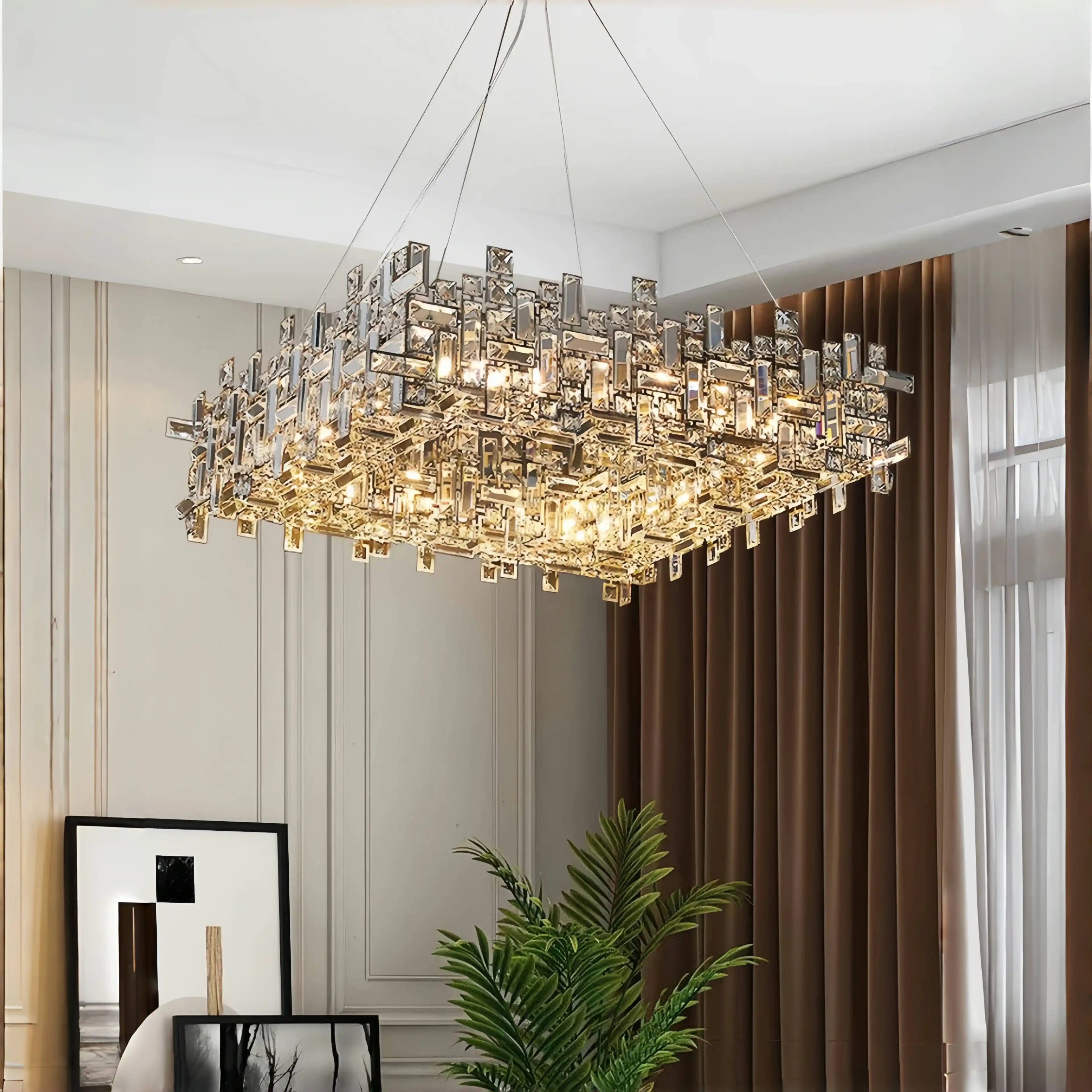 Art Irregular Block Collection Crystal Pendant Chandelier Suit for Living/Dining Room - Blushlighting