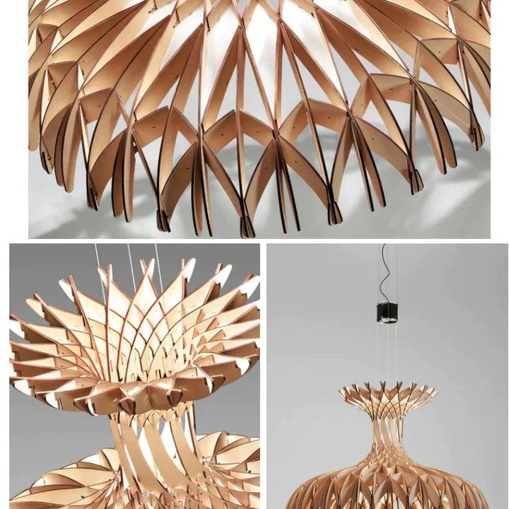 Art Oriental Tone Hand-made Wood Dome Pendant Chandelier for Living/Dining Room-