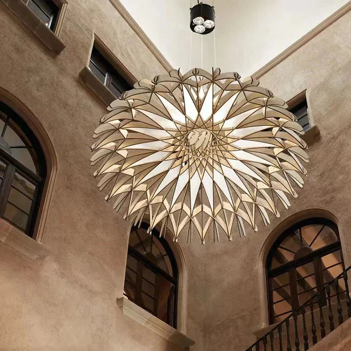 Art Oriental Tone Hand-made Wood Dome Pendant Chandelier for Living/Dining Room-