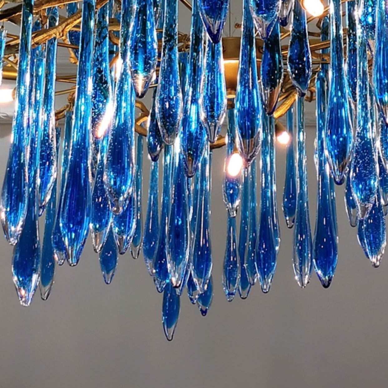 Artistic Branch Chandelier with Blue Glaze Drops for Dining Room - D23.6"*H19.7"/31.6kgColorfulWarm LightBlushlighting