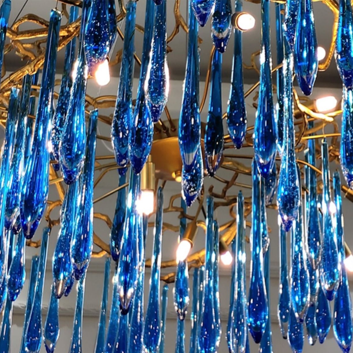 Artistic Branch Chandelier with Blue Glaze Drops for Dining Room - D23.6"*H19.7"/31.6kgColorfulWarm LightBlushlighting