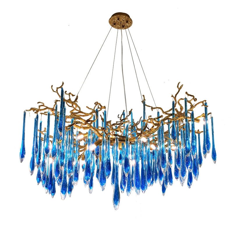Artistic Branch Chandelier with Blue Glaze Drops for Dining Room - D23.6"*H19.7"/31.6kgBlueWarm LightBlushlighting