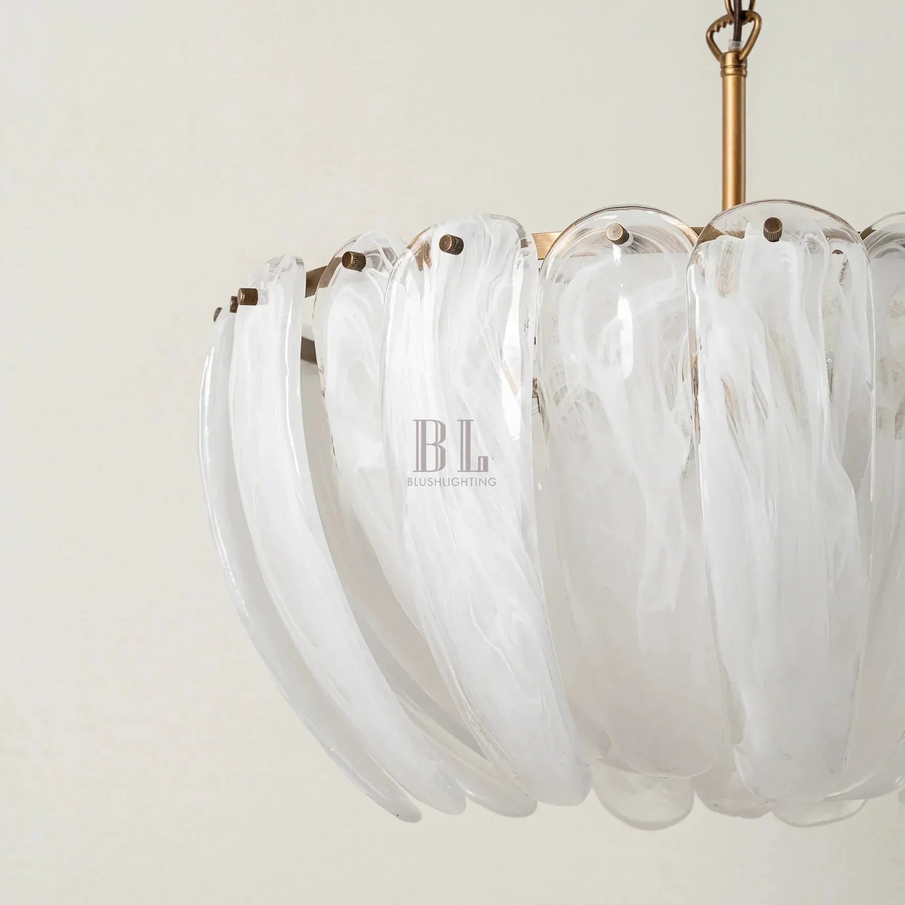 Astera - 4 light alabaster curved glass chandelier - Blushlighting