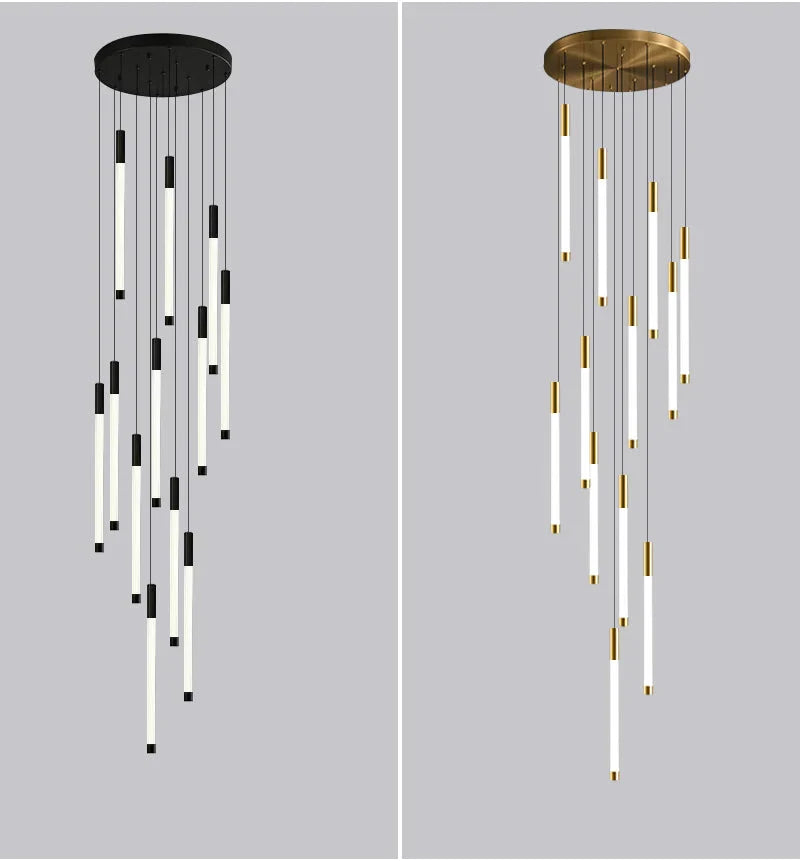 Modern Long Chandelier For Staircase Black/Gold/Silver Seus Lighting