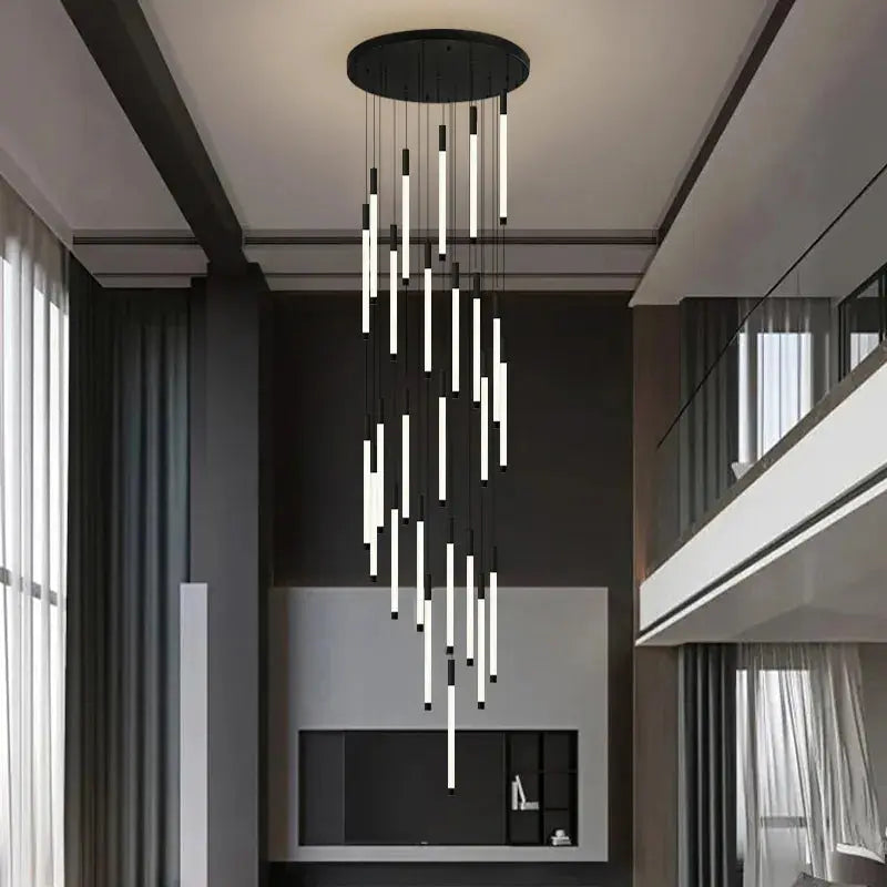 Modern Long Chandelier For Staircase Black/Gold/Silver Seus Lighting