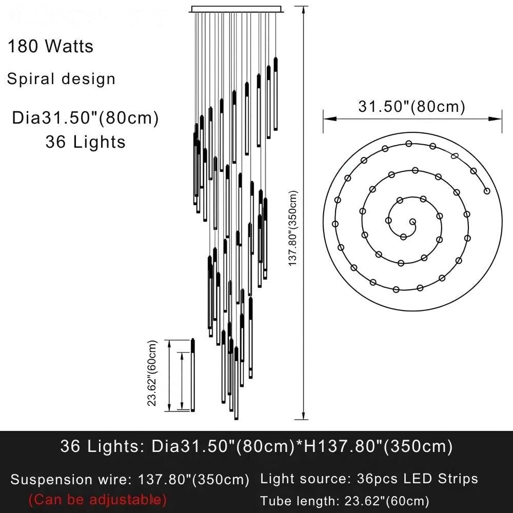 Atia Modern Long Chandelier For Staircase Black/Gold/Silver-Chandeliers-Blushlighting-Blushlighting