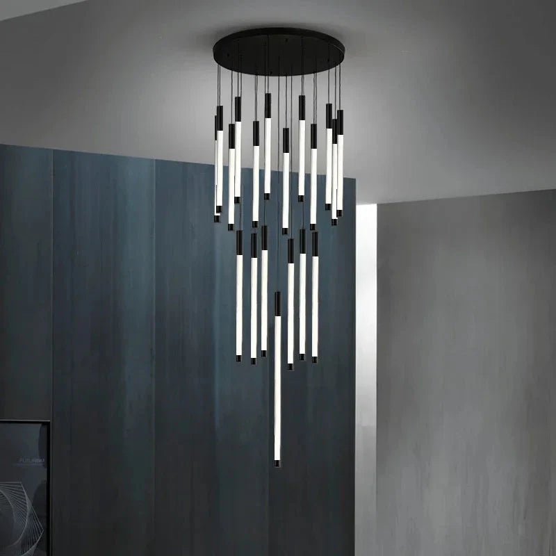 Atia Modern Long Chandelier For Staircase Black/Gold/Silver-Chandeliers-Blushlighting-Blushlighting
