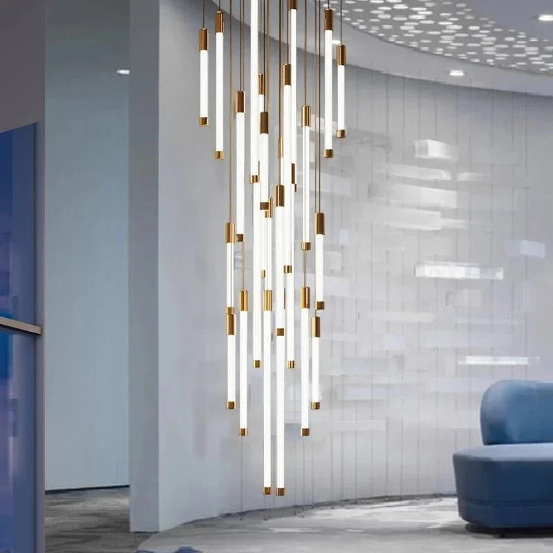 Atia Modern Long Chandelier For Staircase Black/Gold/Silver-Chandeliers-Blushlighting-Blushlighting