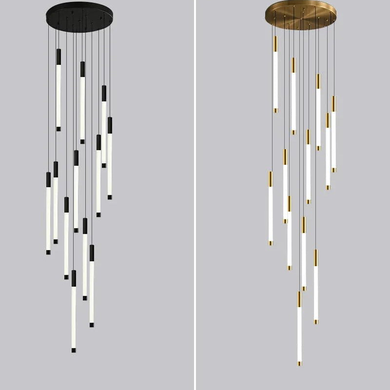 Atia Modern Long Chandelier For Staircase Black/Gold/Silver-Chandeliers-Blushlighting-Blushlighting