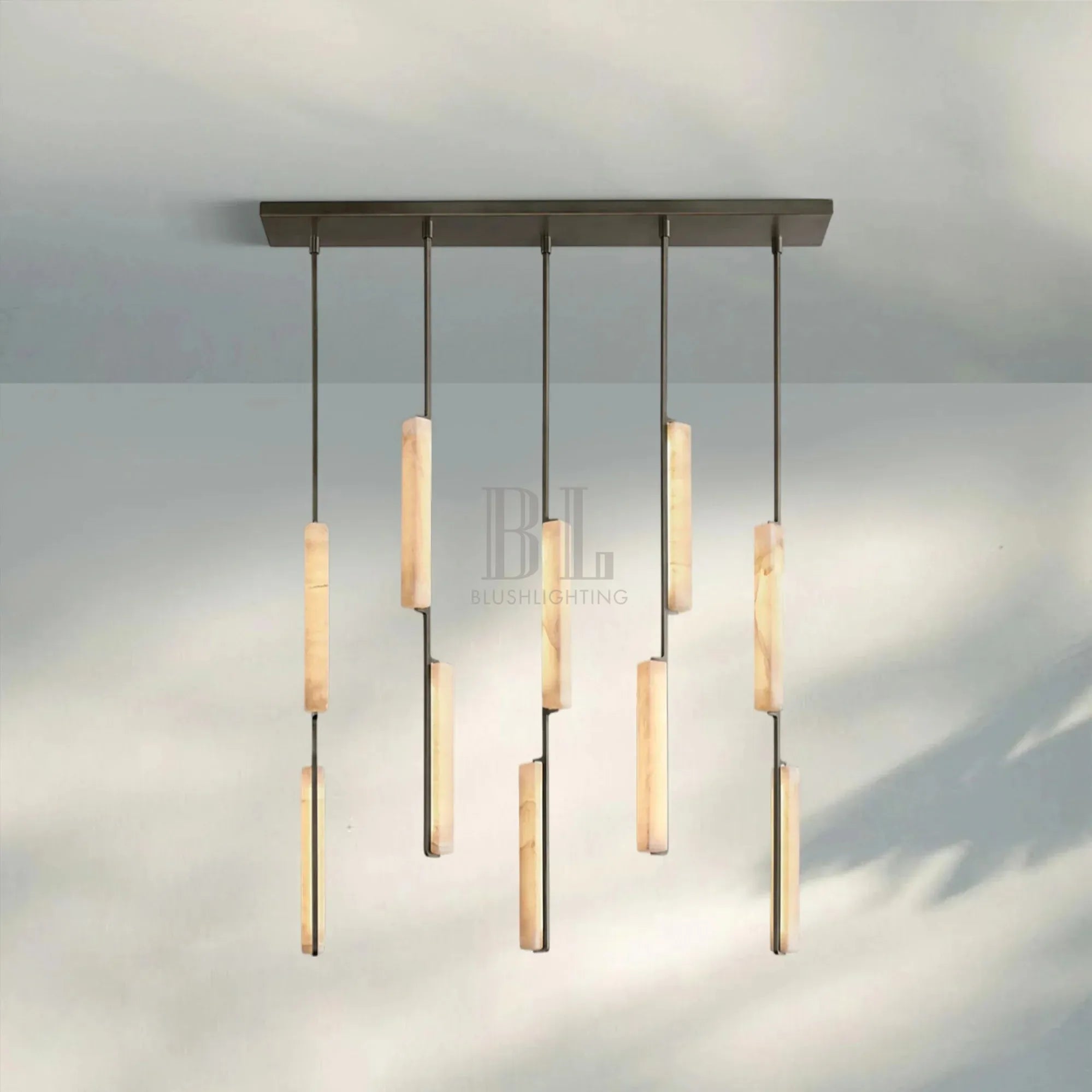 Auduban Alabaster Linear Chandelier 54''-54"-Bronze-
