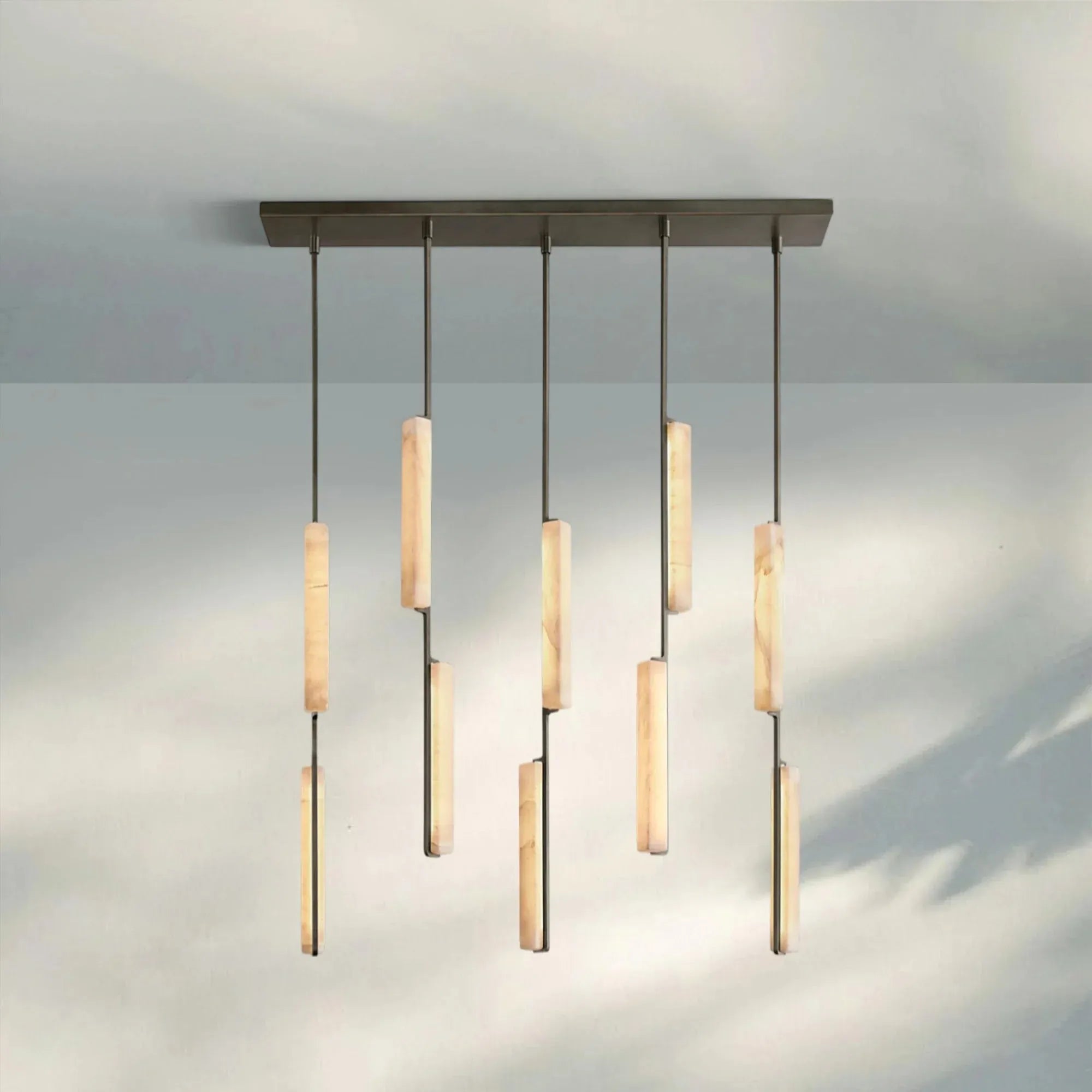Auduban Alabaster Linear Chandelier 54''-54"-Bronze-