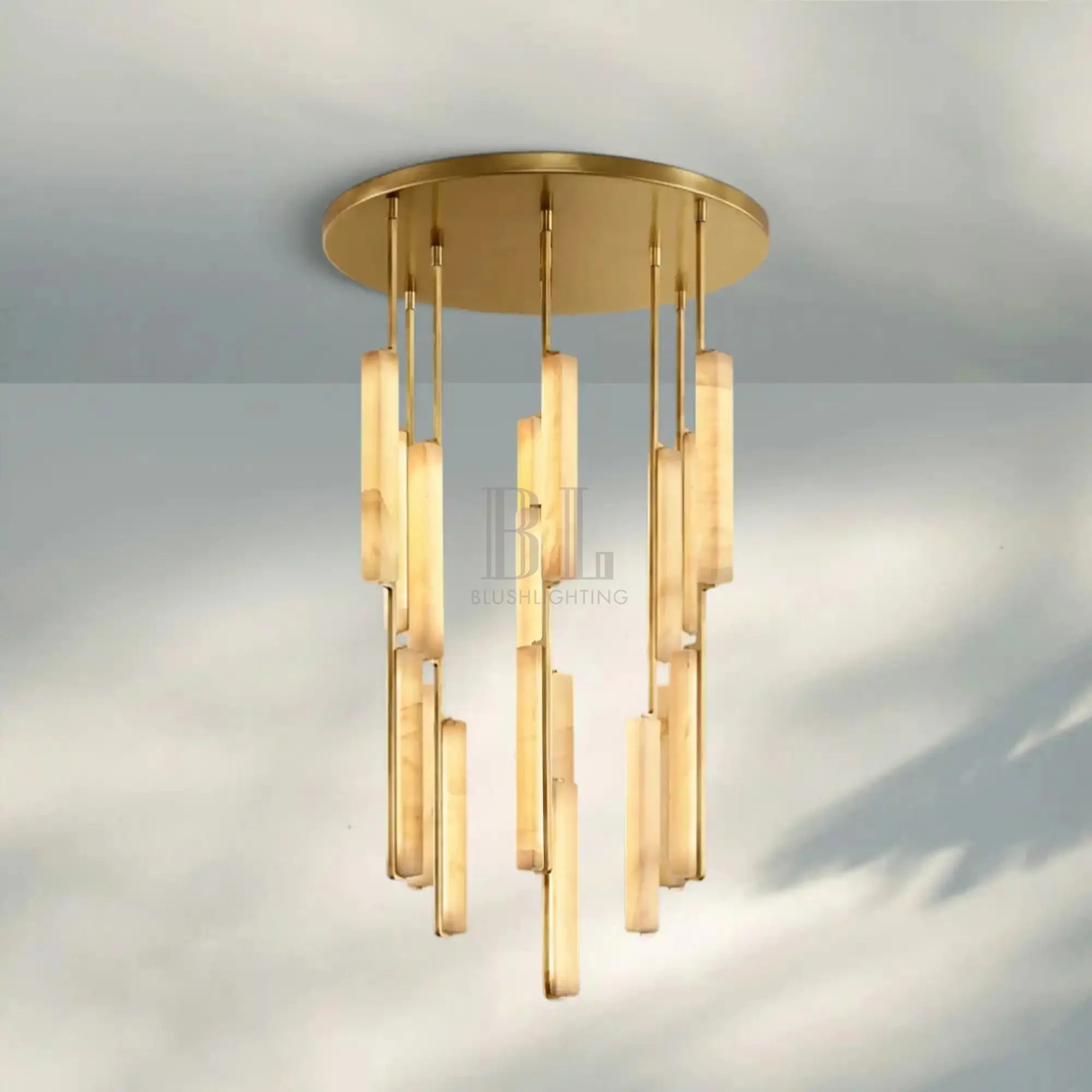 Auduban Alabaster Round Chandelier 24'' 40'' 56''-40‘’-Brass-