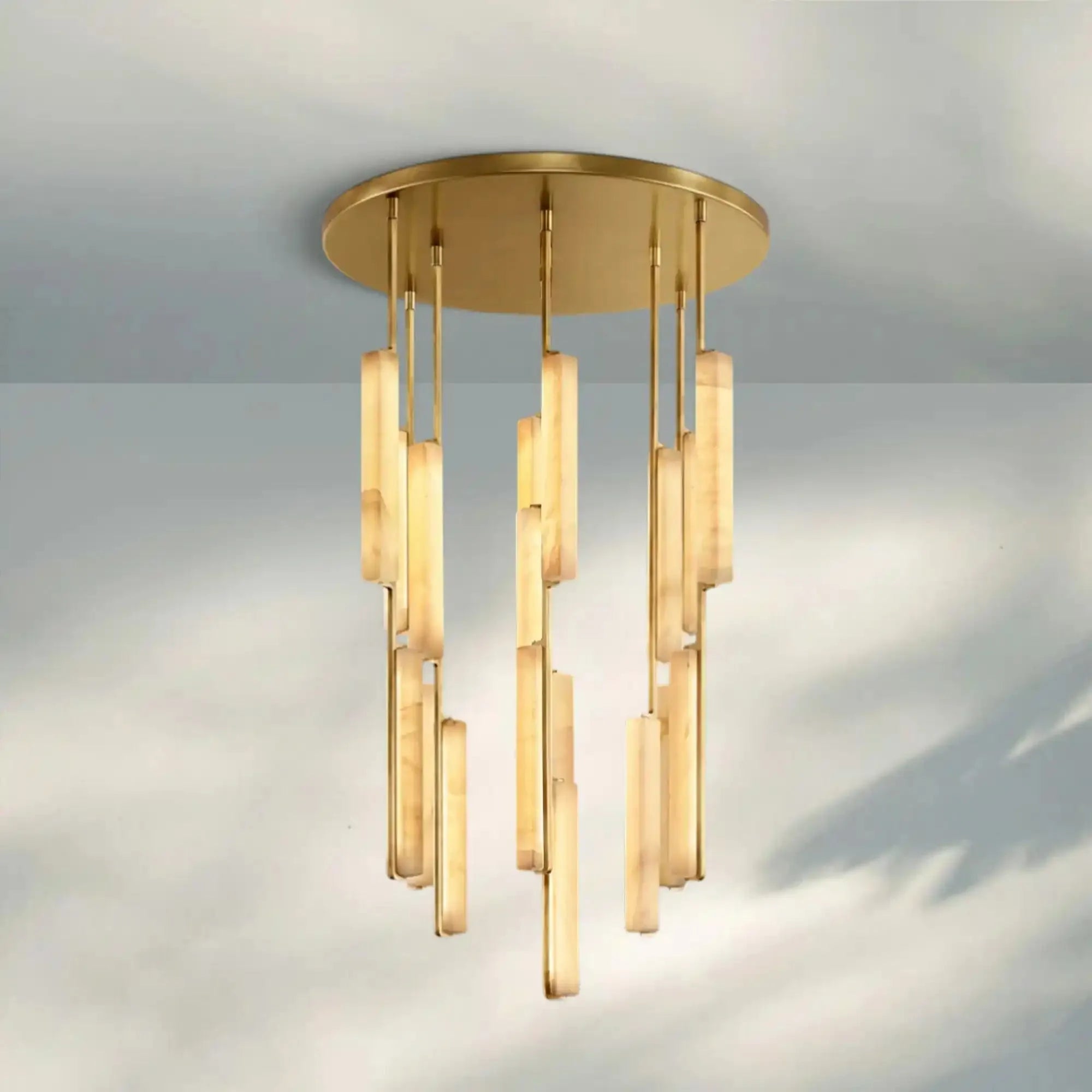 Auduban Alabaster Round Chandelier 24'' 40'' 56''-40‘’-Brass-