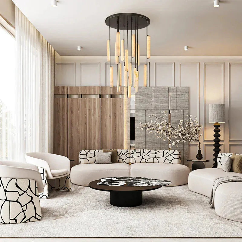 Auduban Alabaster Round Chandelier 24'' 40'' 56''-