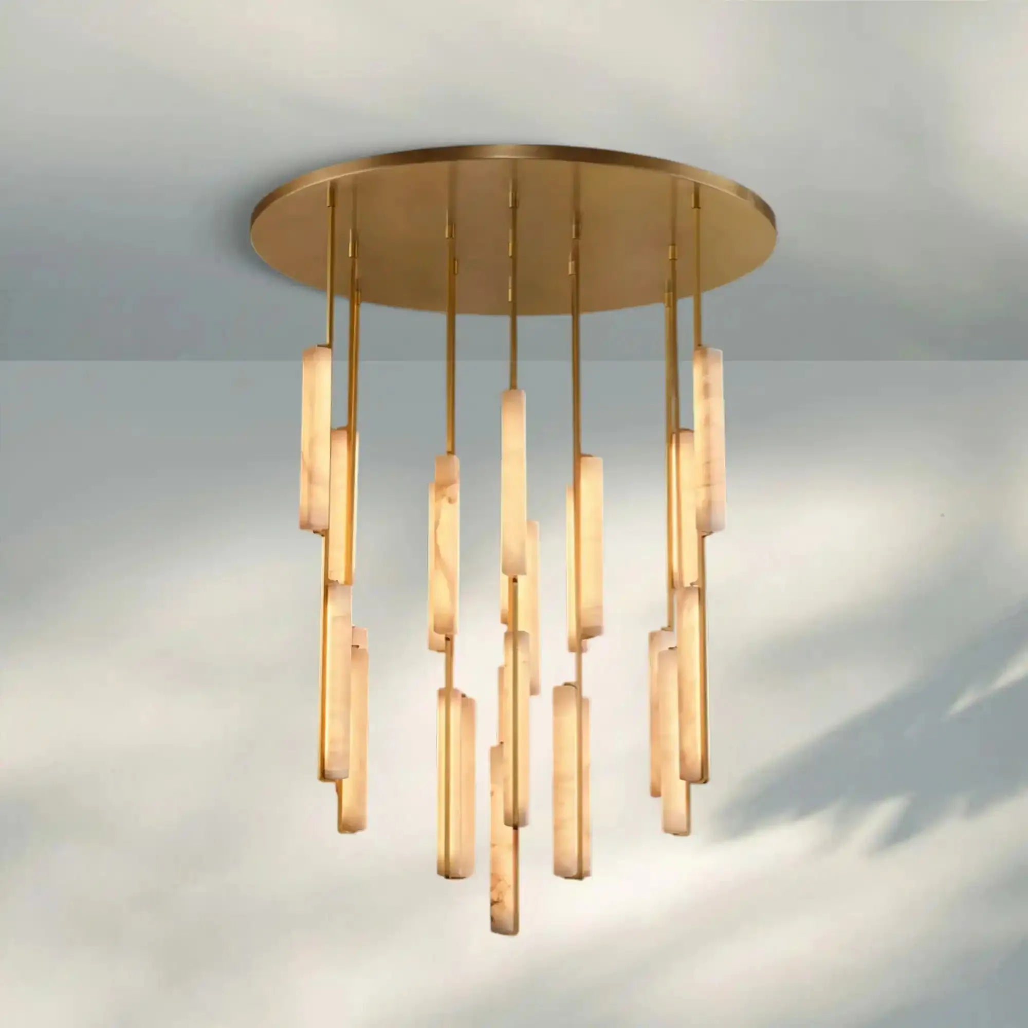 Auduban Alabaster Round Chandelier 24'' 40'' 56''-56‘’-Brass-