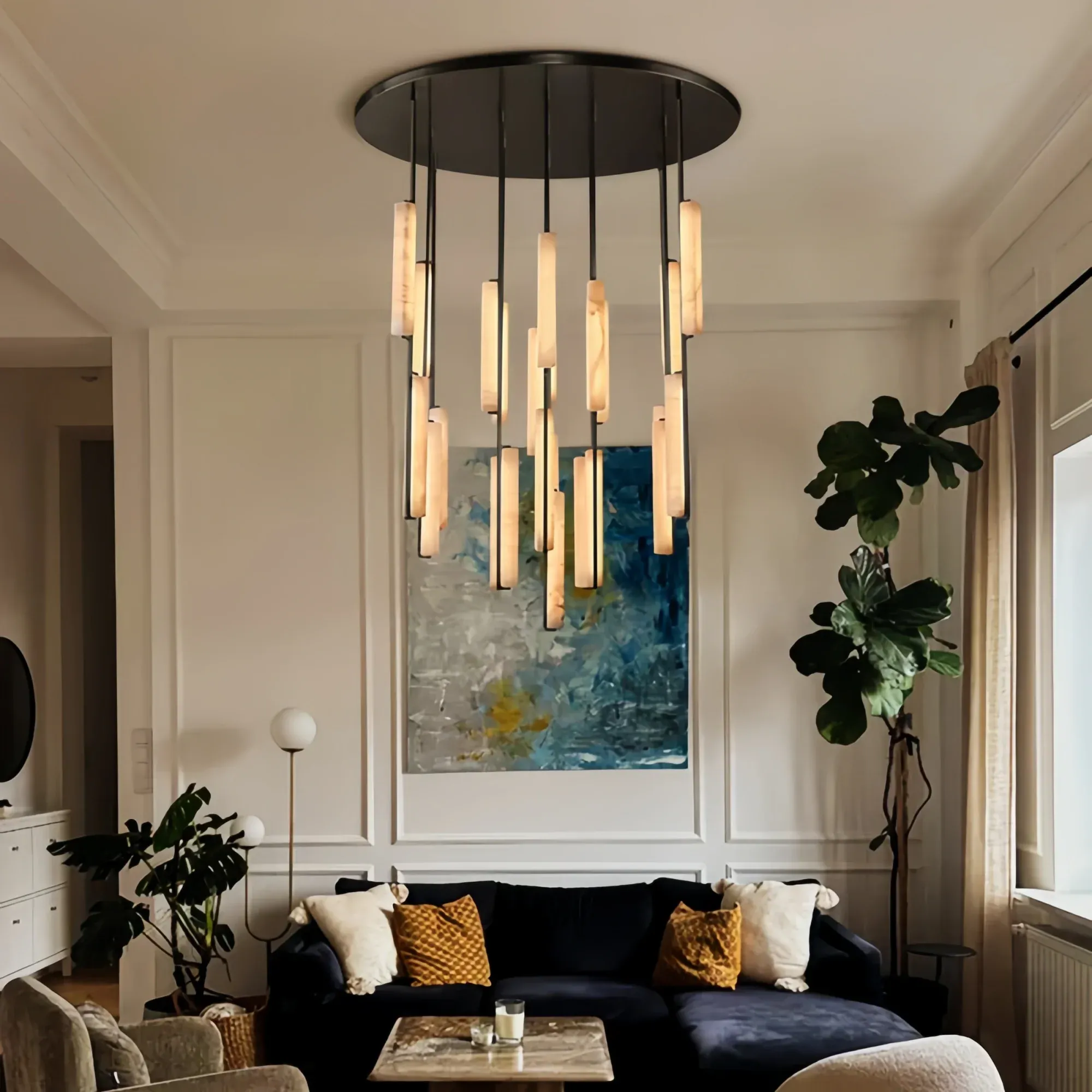 Auduban Alabaster Round Chandelier 24'' 40'' 56''-