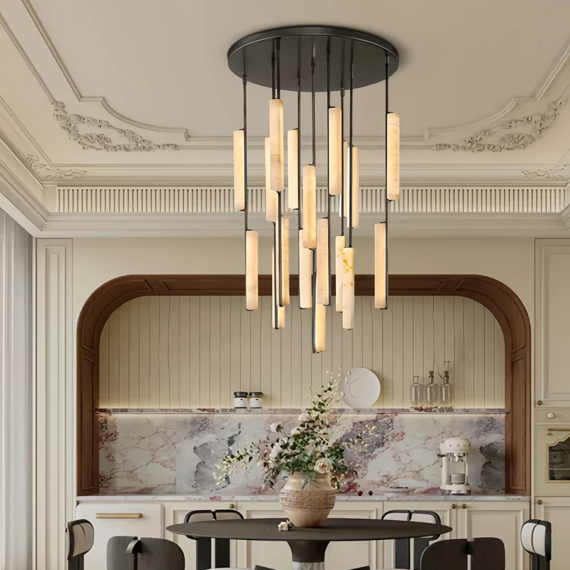 Auduban Alabaster Round Chandelier 24'' 40'' 56''-