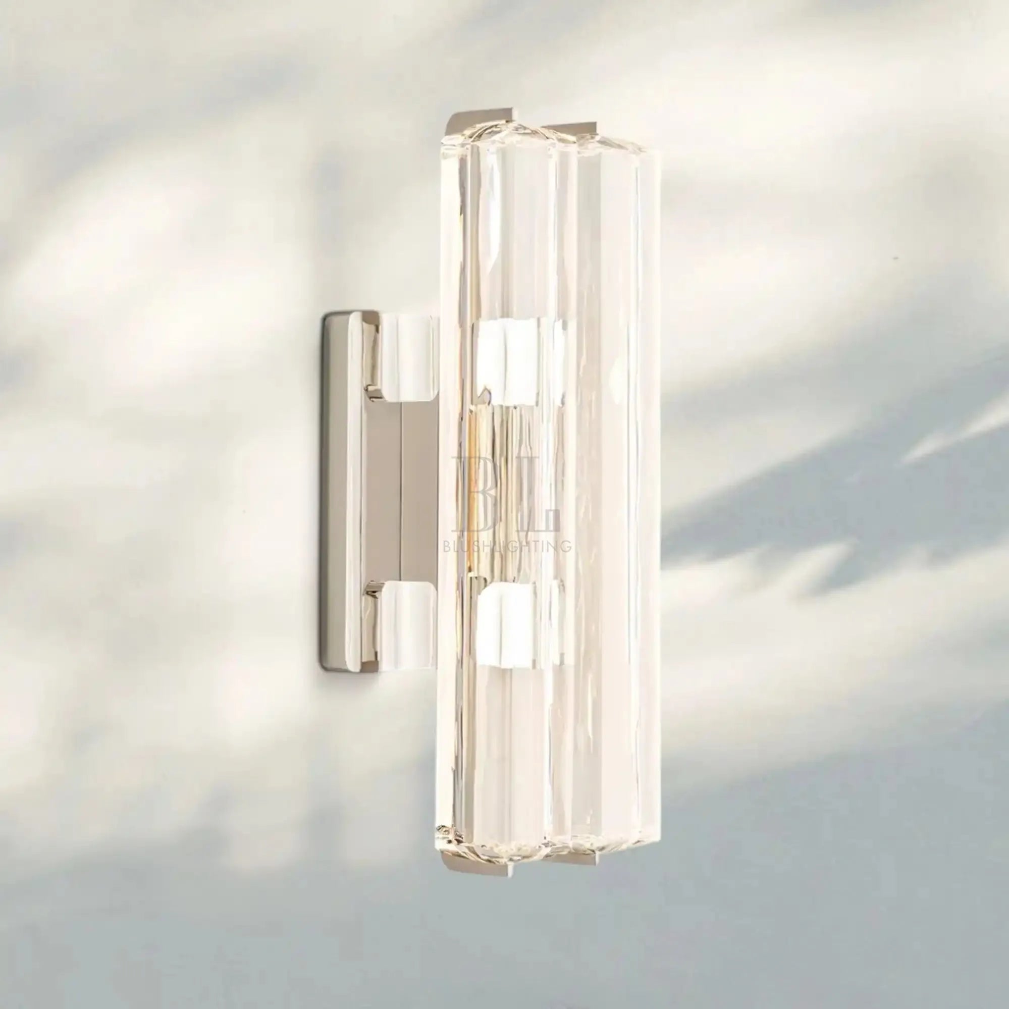 Auduban Crystal Double Wall Sconce-15''-Polished Nickel-