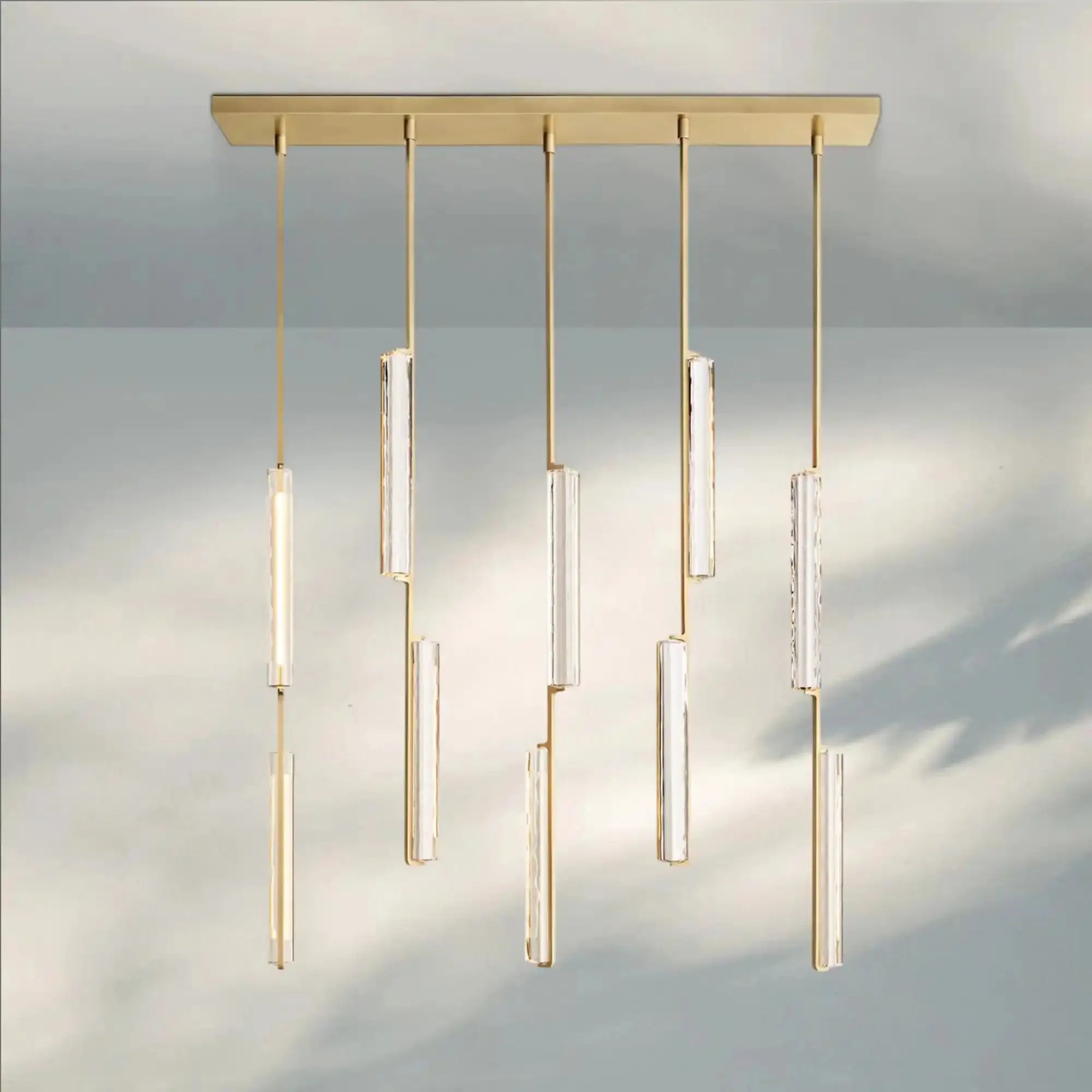 Auduban Crystal Linear Chandelier 54‘’-Lacquered Burnished Brass-